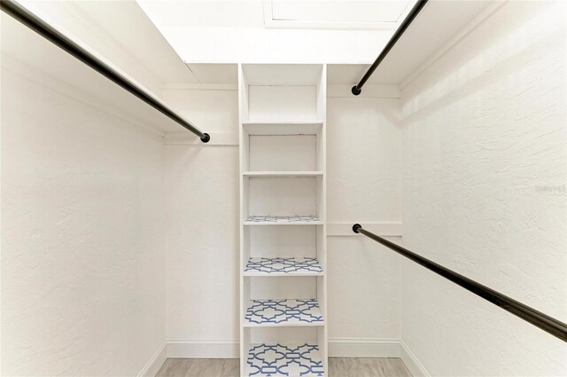 spacious closet featuring light wood-style flooring
