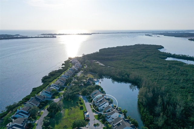 aerial view of residential area featuring a nearby body of water
