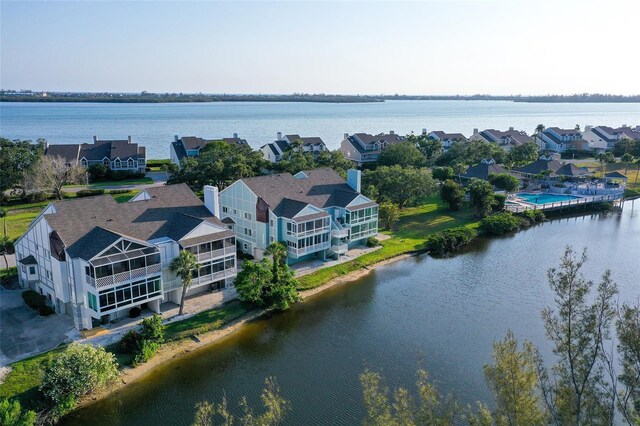 aerial view of a nearby body of water