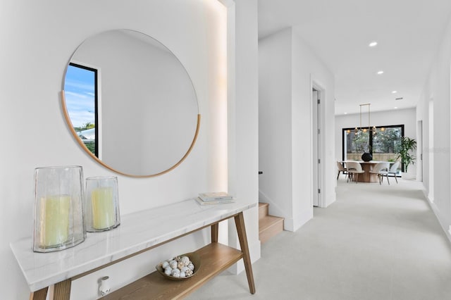 2554 Arlington St, Sarasota, FL 34239 - hall with recessed lighting, stairs, and baseboards