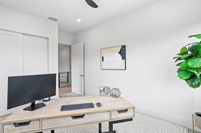 2554 Arlington St, Sarasota, FL 34239 - office space featuring baseboards, visible vents, ceiling fan, and light wood-type flooring