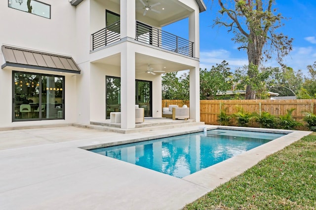 2554 Arlington St, Sarasota, FL 34239 - view of pool with a patio, ceiling fan, fence, and an outdoor living space