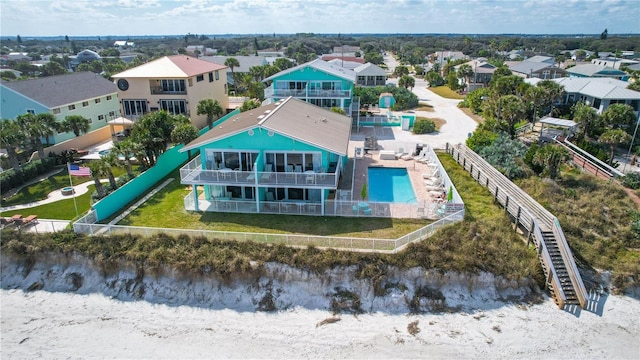 aerial view with a water view and a residential view