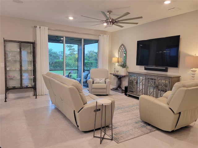 26017 Seastone Dr, Englewood, FL 34223 - living room featuring ceiling fan and recessed lighting