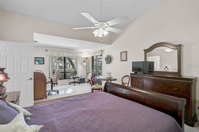 7817 Pine Trace Dr Unit 15, Sarasota, FL 34243 - bedroom featuring carpet floors, a ceiling fan, and lofted ceiling
