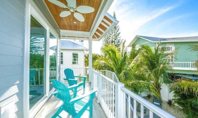 balcony featuring a ceiling fan