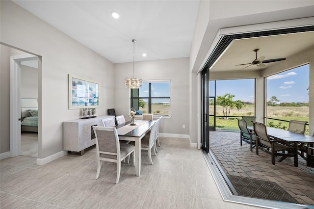 6244 Talon Preserve Dr, Nokomis, FL 34275 - dining room featuring baseboards, recessed lighting, and ceiling fan with notable chandelier
