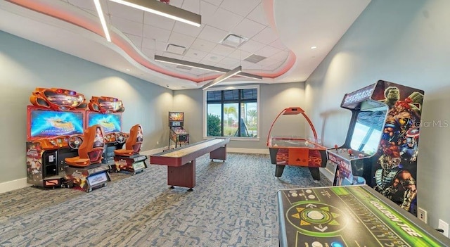 6244 Talon Preserve Dr, Nokomis, FL 34275 - game room featuring baseboards, carpet flooring, and a raised ceiling