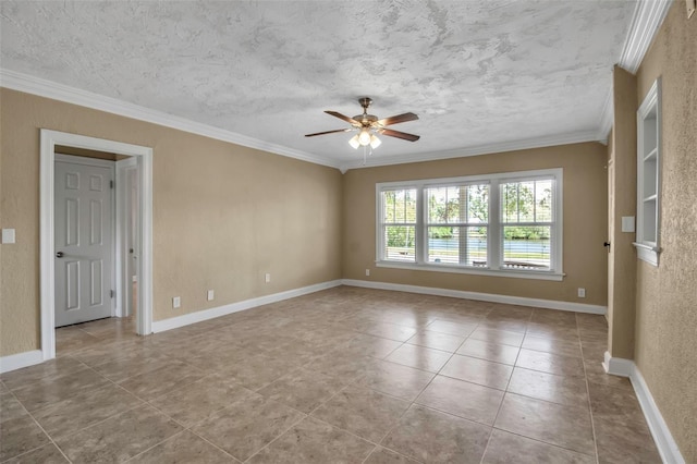 1830 Virginia Dr, Bradenton, FL 34205 - tiled empty room featuring ornamental molding, baseboards, and a ceiling fan