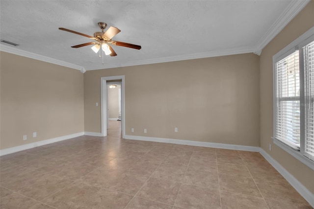 1830 Virginia Dr, Bradenton, FL 34205 - empty room featuring a healthy amount of sunlight, ceiling fan, ornamental molding, and visible vents