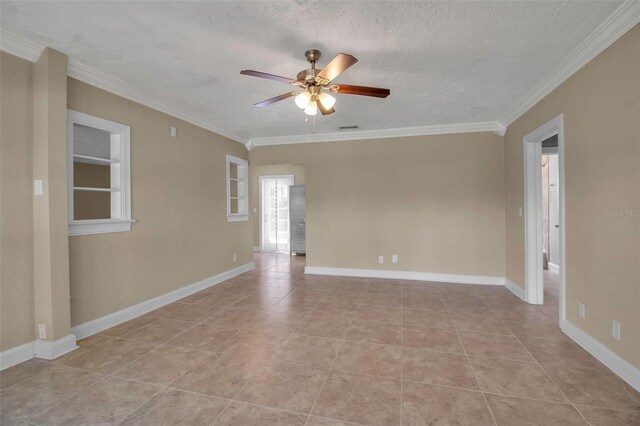 1830 Virginia Dr, Bradenton, FL 34205 - unfurnished room with light tile patterned floors, a ceiling fan, visible vents, baseboards, and ornamental molding