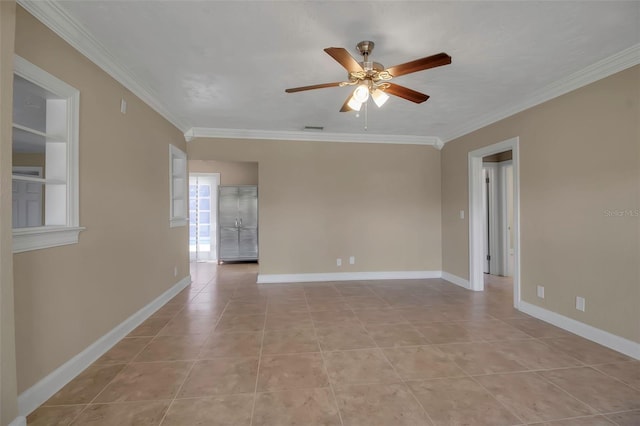 1830 Virginia Dr, Bradenton, FL 34205 - empty room with ornamental molding, light tile patterned floors, visible vents, and ceiling fan