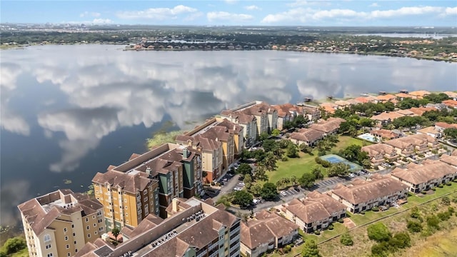 aerial view of residential area with a nearby body of water