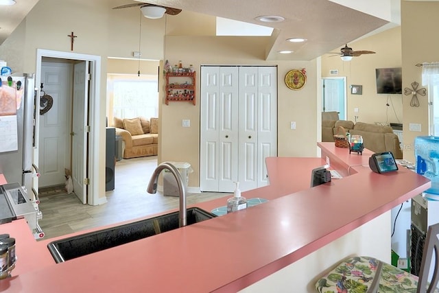 3984 Holin Ln, North Port, FL 34287 - home office with recessed lighting, a sink, and ceiling fan
