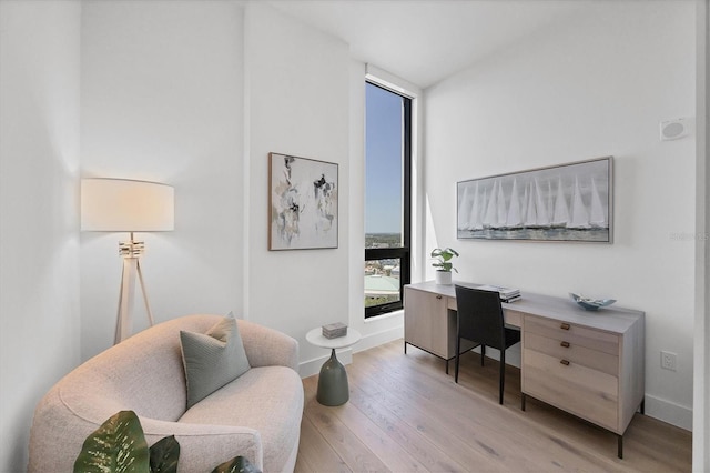 home office with wood finished floors and baseboards