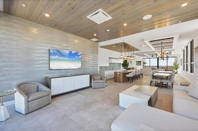 common area with recessed lighting and wooden ceiling