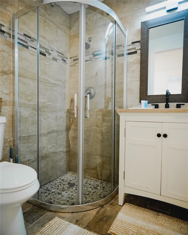 2300 Stratford Dr, Sarasota, FL 34232 - full bathroom featuring toilet, a stall shower, and vanity