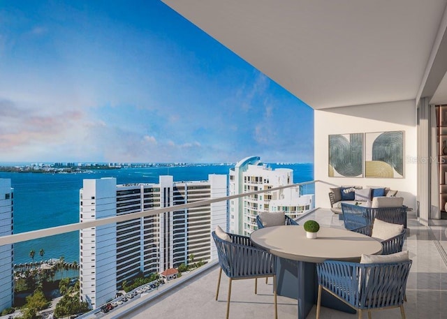 balcony featuring a water view