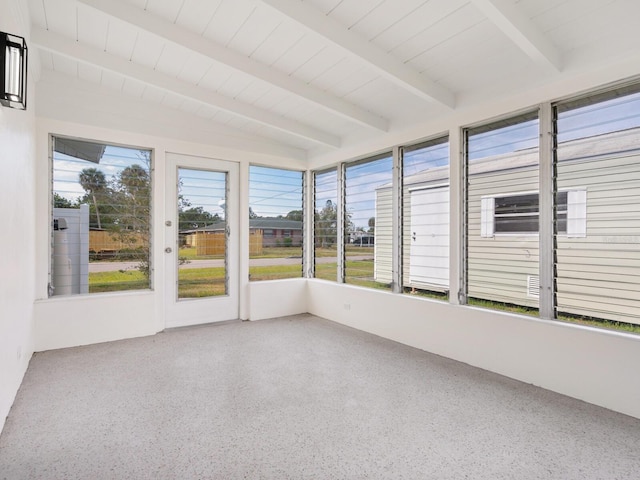 6116 Rodgers Ave, Sarasota, FL 34231 - unfurnished sunroom with beamed ceiling