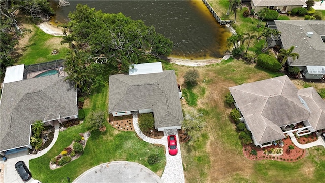 bird's eye view featuring a water view