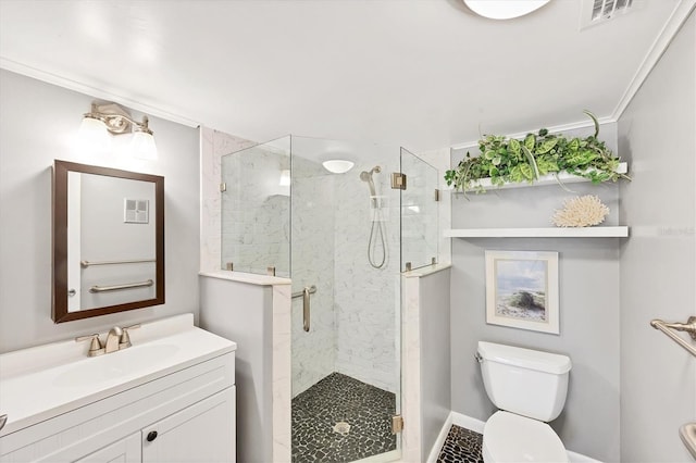 2280 Stickney Point Rd Unit 420, Sarasota, FL 34231 - bathroom with visible vents, a stall shower, toilet, and vanity
