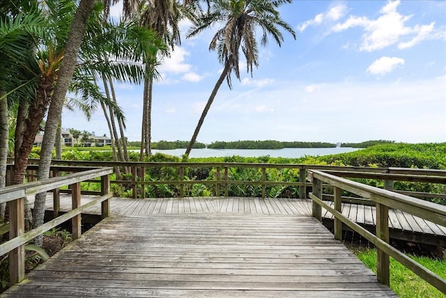 view of dock featuring a deck with water view