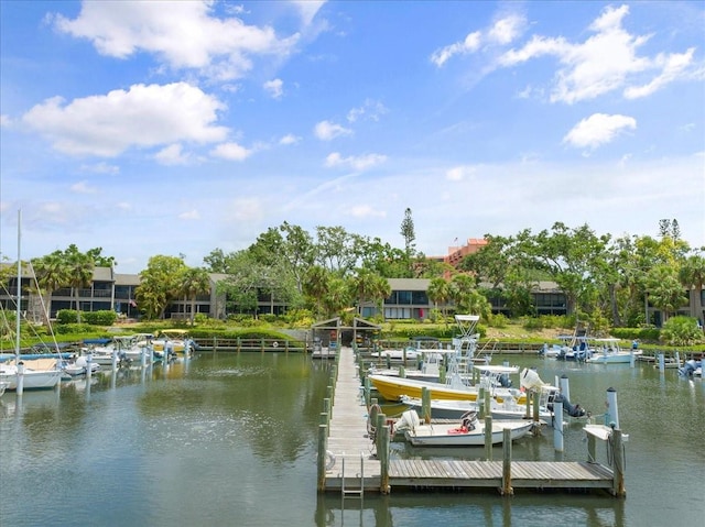 view of dock with a water view