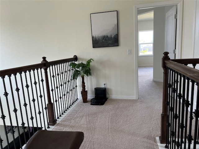 5521 Summit Gln, Bradenton, FL 34203 - hall with carpet flooring, an upstairs landing, and baseboards