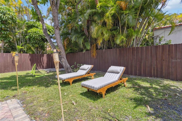 view of yard with a fenced backyard