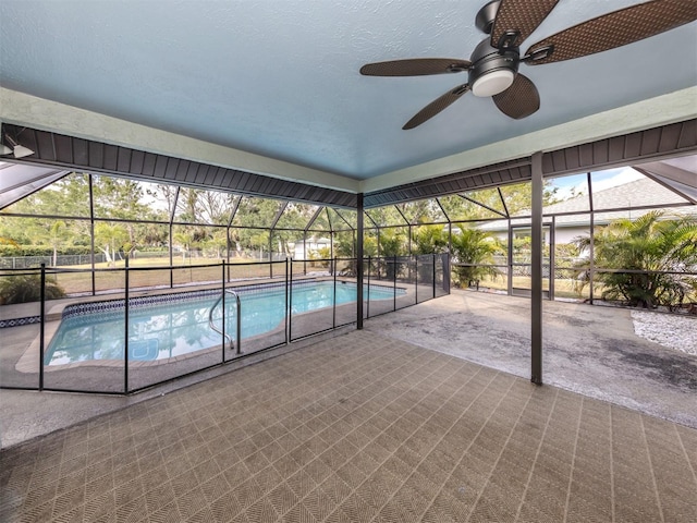 245 Woodingham Trl, Venice, FL 34292 - view of swimming pool with a lanai, a patio area, and a ceiling fan