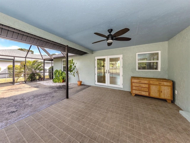 245 Woodingham Trl, Venice, FL 34292 - view of patio / terrace with french doors, a ceiling fan, and glass enclosure
