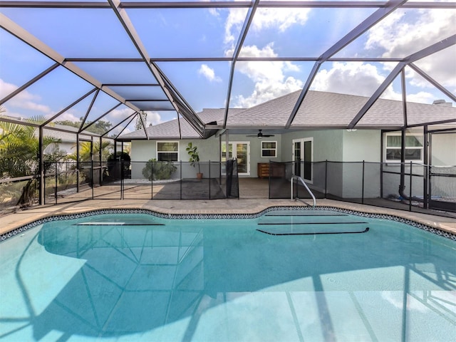 245 Woodingham Trl, Venice, FL 34292 - swimming pool with a patio area, ceiling fan, and glass enclosure