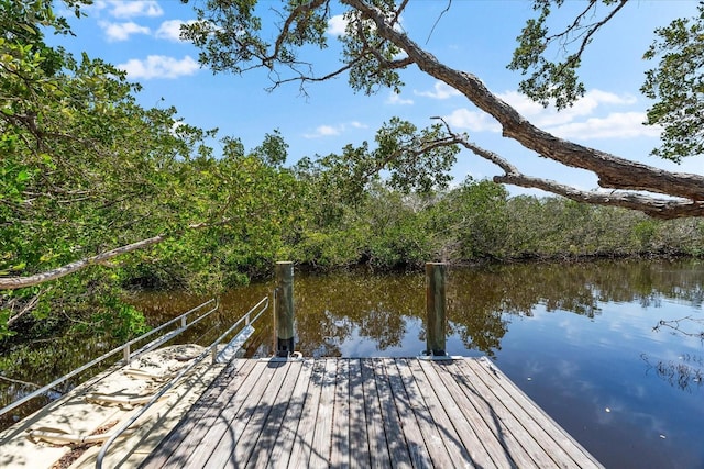 view of dock with a water view