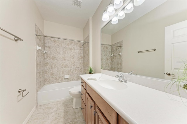 bathroom with toilet, vanity, and shower / bathtub combination