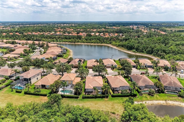 aerial view of residential area featuring a nearby body of water