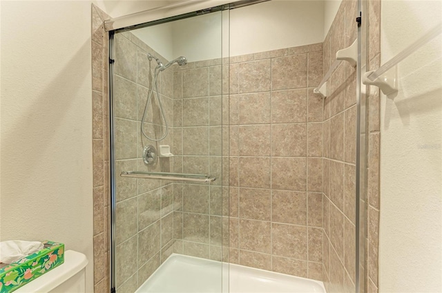 full bathroom with a shower stall and toilet