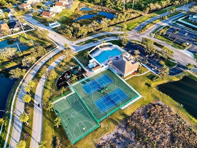 aerial view of a nearby body of water