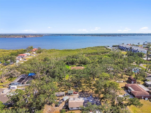 aerial view with a water view and a residential view