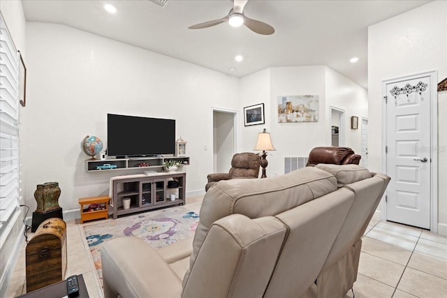 4466 Manila Ave, North Port, FL 34288 - living room featuring a ceiling fan, light tile patterned floors, recessed lighting, and baseboards