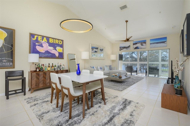 6748 Fairview Ter Unit 4-202, Bradenton, FL 34203 - dining space with high vaulted ceiling, light tile patterned floors, and a ceiling fan