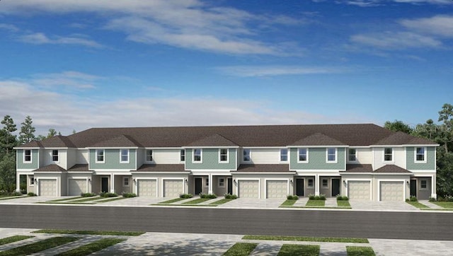 view of front of house with driveway, a residential view, and a garage