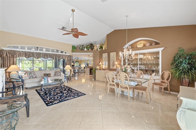 490 Pine Lily Way, Venice, FL 34293 - living area featuring ceiling fan, a chandelier, and high vaulted ceiling