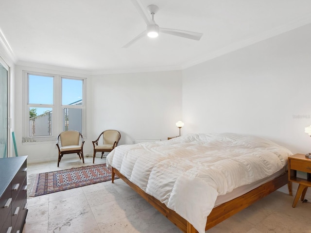 bedroom featuring crown molding and a ceiling fan