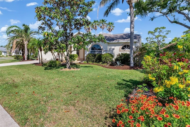 4063 Westbourne Cir, Sarasota, FL 34238 - view of front of property featuring stucco siding, a front lawn, and concrete driveway