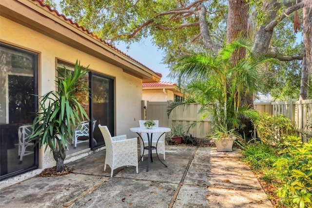 view of patio / terrace featuring a fenced backyard and outdoor dining area