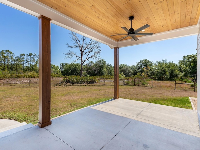 view of patio featuring ceiling fan