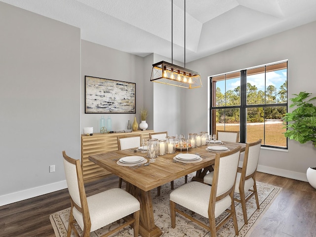 dining room with plenty of natural light, baseboards, and dark wood-style floors