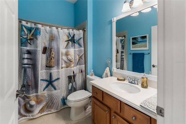 full bathroom with tile patterned flooring, vanity, and toilet