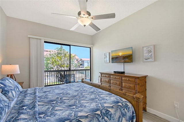 1159 Lake House Cir Unit C120, Sarasota, FL 34242 - bedroom featuring access to outside, wood finished floors, baseboards, and ceiling fan