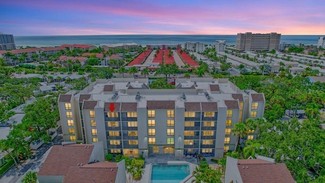 aerial view featuring a water view